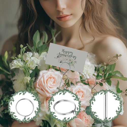 Floral Card Holder Picks,Flower Card Holder Stick Metal Flower Picks,Picture Holders for Centerpiece 40pcs for Wedding Party Bouquet,Birthday Photo Arrangement Round Silver