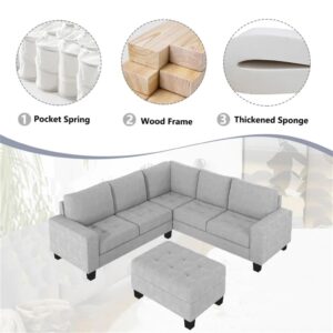 FANCUF Sectional Corner Sofa L-shape Couch Space Saving with Storage Ottoman Cup Holders Design for Large Space Dorm Apartment