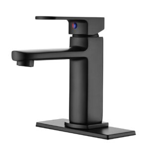 Derengge Bathroom Sink Faucet, Single Handle Bathroom Sink Faucet,1 Hole or 3 Hole Lavatory Vanity Faucet with Deck Plate,Pop up Drain and Water Supply Lines,Matte Black,GFL-0048-MT