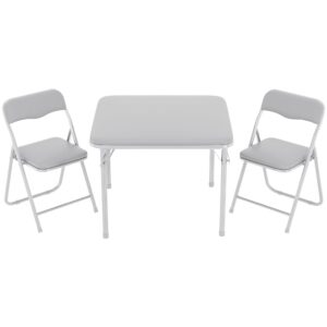 gaomon boys and girls folding table and chairs set of 3, portable table and chair with pu soft cushion, no installation required, suitable for eating, reading and playing