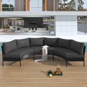 louhme 3-piece curved outdoor conversation set, all weather semicircle sectional sofa with metal frame and cushions, outdoor half-moon patio furniture set for patio deck garden, gray