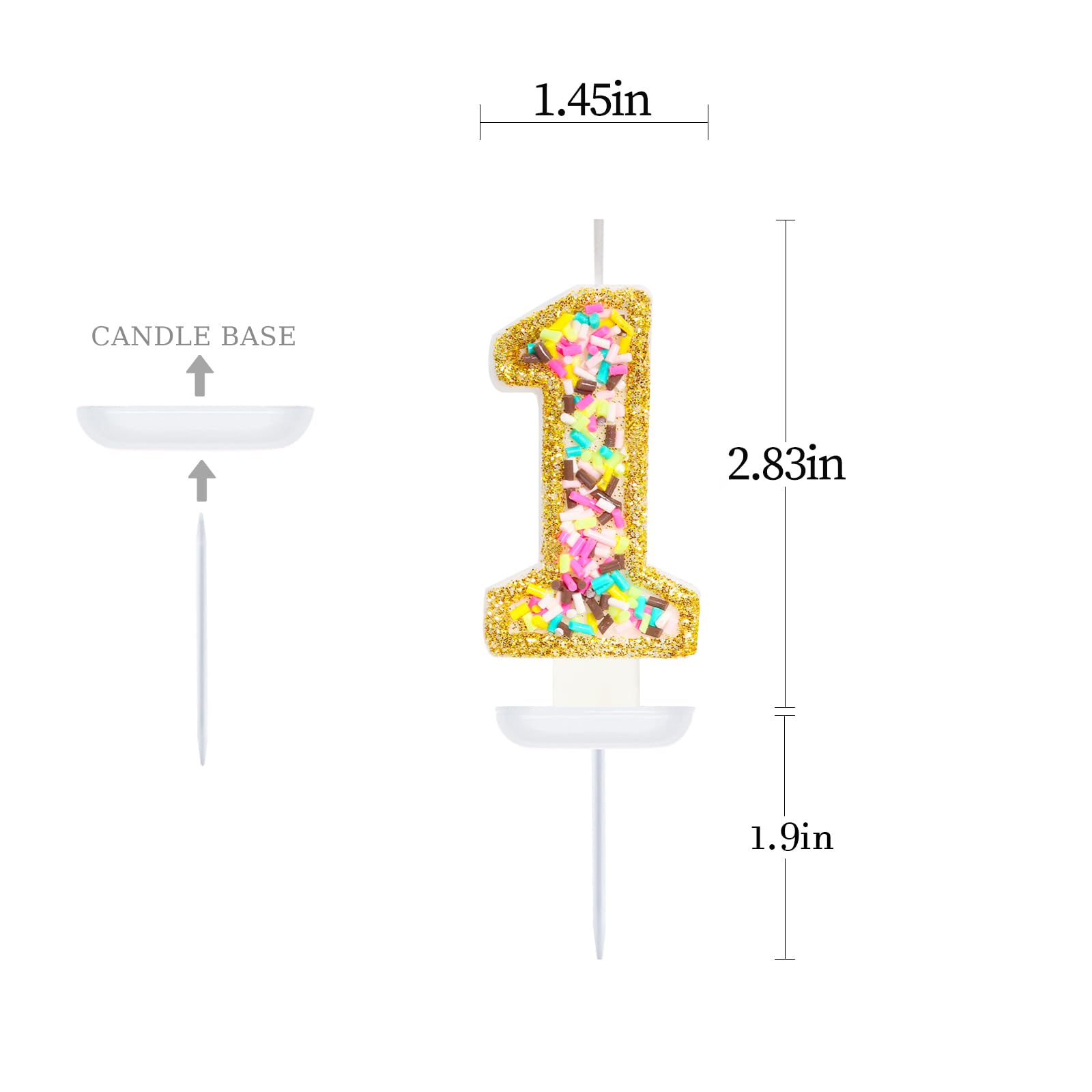 ElekFX 1st Birthday Candles for Cake with Sprinkles, Sweet One Birthday Party Decorations Rainbow Birthday Party Supplies, 2.76 inch Cake Topper Decorations Golden Edge (Number 1)