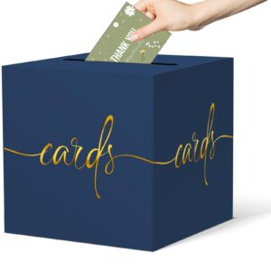 navy blue card box with gold foil design wedding card box gift cards receiving box for party graduation bridal or baby showers, raffle ticket box money box for birthday retirements anniversaries