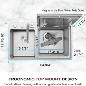 FOTILE SD2F-P5L 3-in-1 In-Sink Dishwasher & Kitchen Sink Combo with 360° Cleaning, Produce Wash, Child Lock, Energy Efficient for Space-Saving Hygienic Kitchen Solutions (Dishwasher on the Left)
