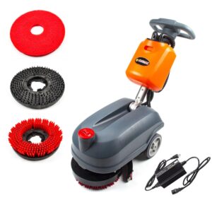 sunmax rt15 compact commercial walk-behind floor scrubber machine, 14" disc brush, battery powered, 14,500 sqft/h cleaning efficiency