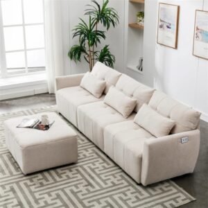 FANCUF 113.3" Sectional Sofa,Comfort Convertible Couch 3-Seat L-Shaped Sofa with Movable Ottoman and