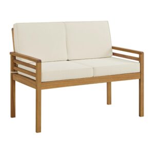 alaterre furniture okemo couch outdoor seating, natural wood/cream cushions