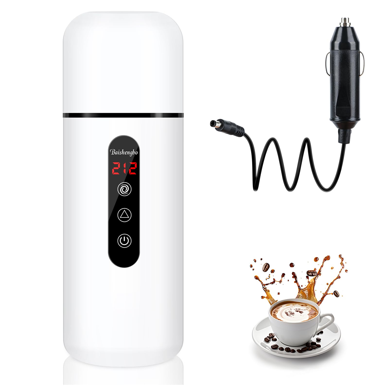 Car Kettle, 12V/24V Portable Electric Travel Kettle 420ML & 304 Stainless Steel Water Boiler with Built-in Magnetic Induction Stirring Temperature Adjustable Mini Water Heater for Tea Coffee Milk