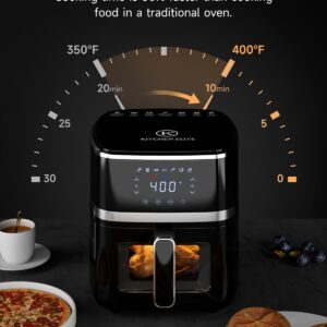 Kitchen Elite Air Fryer Oven 5.28 Qt, 7-in-1 Digital Display Compact Cooker with Easy View Windows，Space-saving, Nonstick and Dishwasher Safe Basket, Black