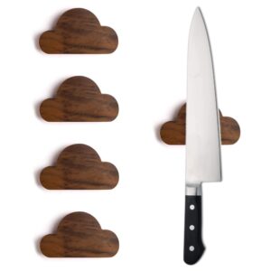 powerful magnetic knife strip,cloud shape knife holder/key holder for home kitchen & wall decor,made from solid wood, 4pcs with strong 3m double-sided tape easy setting (4)