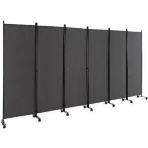 giantex 6 panel room divider, 132''w x 68''h large folding privacy screen, rolling partition room dividers for home office studio separation, freestanding fabric wall divider screen on wheels, gray