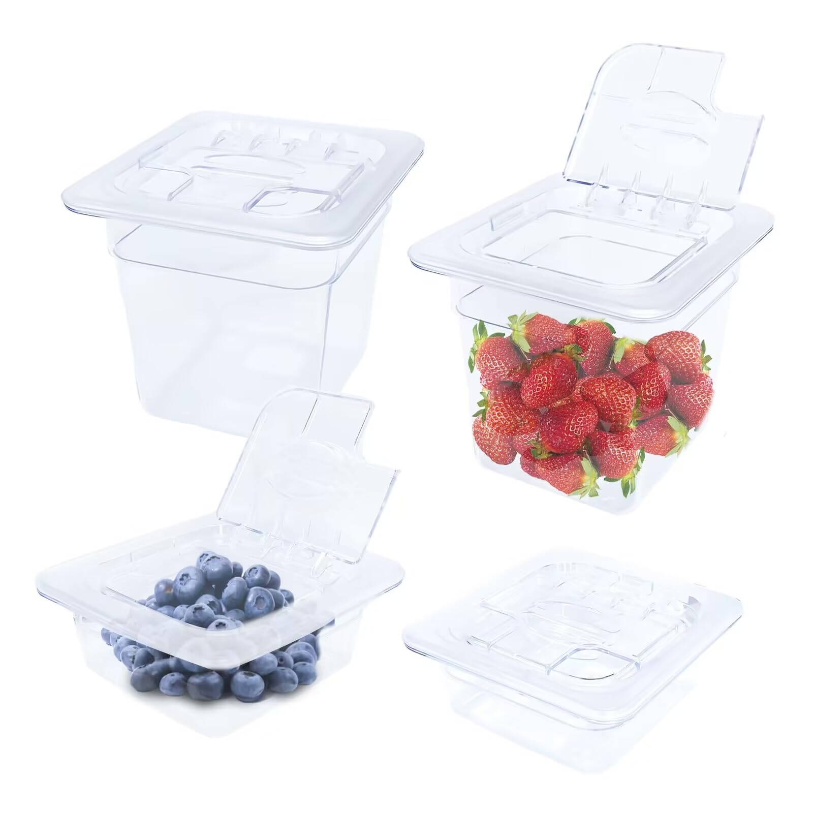 4 Pack Plastic Food Pan with Lid Deep Clear Plastic Food Pan Commercial Hotel Clear Food Storage Containers Polycarbonate Restaurant Storage Container Pans for Fruits Vegetables Beans Corns