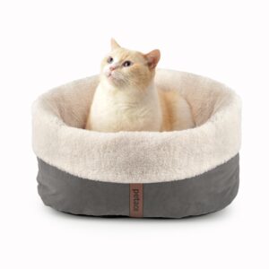 petace self warming cat bed, 17.7" x 13.7" anti-slip soft round thermal pet cushion bed for kittens & small puppy, gray