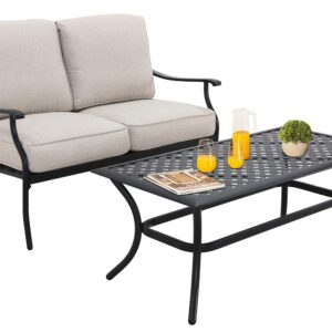 ARTLOFT Patio Loveseat with Coffee Table Outdoor Conversation Loveseat Porch Furniture Set Sofa for Balcony, Backyard, and Deck with Soft Cushions and Metal Table (White)