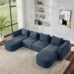 FANCUF U Shape Sofa,Sectional Sofa Including 2 Single Seats & 2 Chaises, Modular Sofa,Loop Yarn Fabric Living Room Sofa(E)