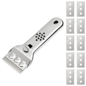 locking razor blade scraper with 10 extra blades, retractable razor blade，scraper tool for cleaning window, paint, cooktop, oven, glass stove top scraper