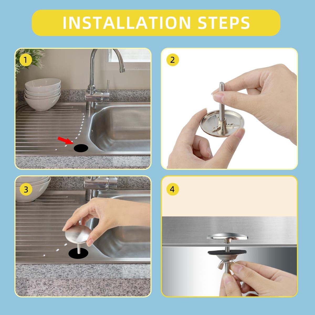 Kitchen Sink Hole Cover Faucet Hole Cover Stainless Steel Plug Sealing Cover Kitchen Sink Tap Hole Plate Stopper Cover 2 Inch Blanking Metal Plug Silver Faucet Plug Covers for Leakage Prevention