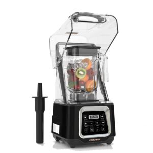 cranddi commercial smoothie blender, 2200w high-power smart blender with 4 pre-programmed cycles, professional blender with removable shield, 52oz bpa-free jar, upgraded blade, k80 (black)