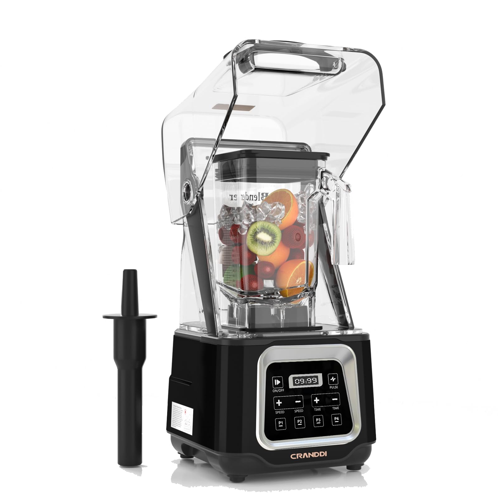 CRANDDI Commercial Smoothie Blender, 2200W High-Power Smart Blender with 4 Pre-Programmed Cycles, Professional Blender with Removable Shield, 52oz BPA-free Jar, Upgraded Blade, K80 (Black)