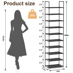 KKEETUR 10 Tier Shoe Rack, Tall Narrow Shoes Rack Storage Organizer 20-25 Pairs Boots Space Saving, Stackable Sturdy Metal Shoe Shelf for Closet, Entryway, Garage, Black