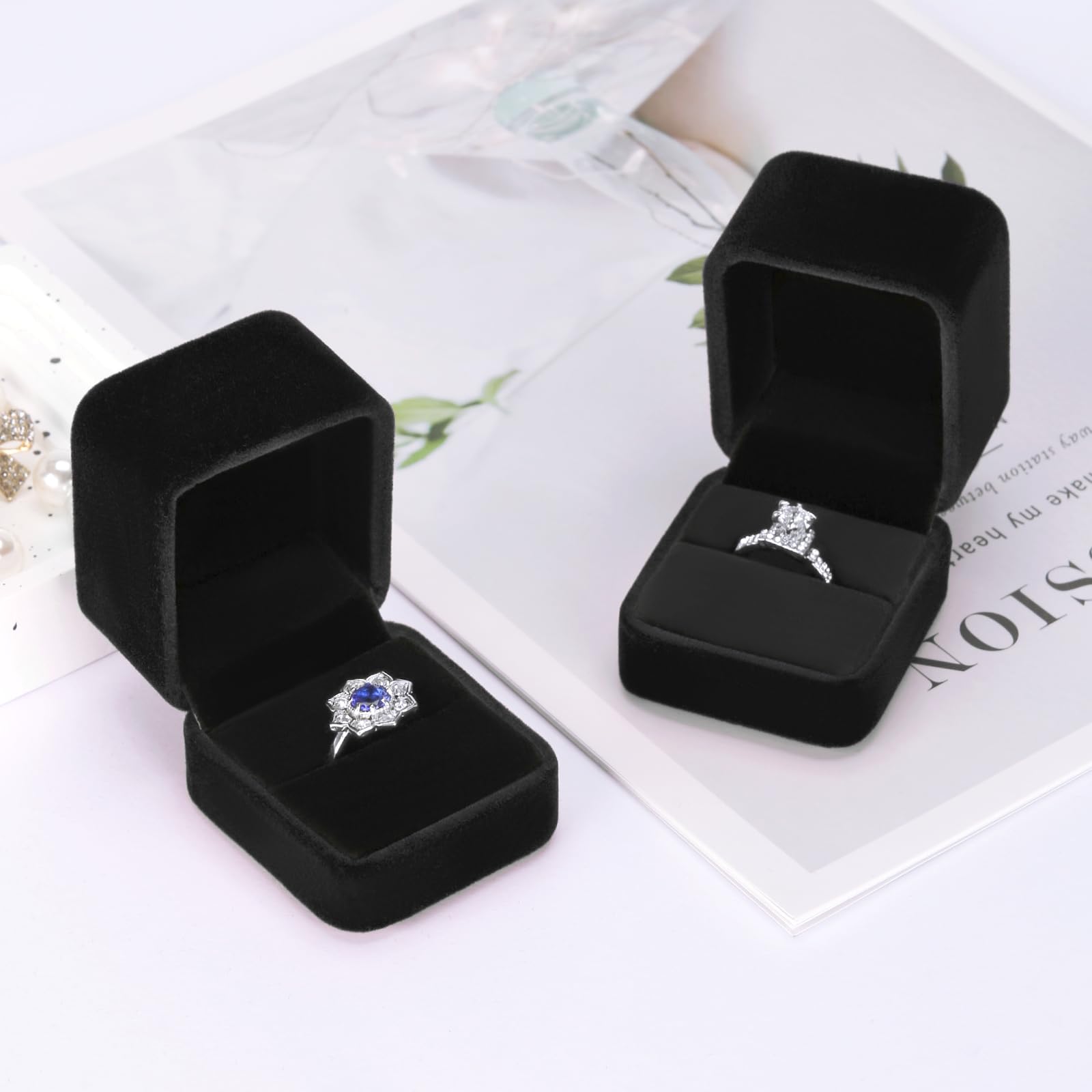 KUKUVR 2 Pieces Velvet Ring Gift Box, Small Ring Storage Boxes for Proposal Wedding Engagement Christmas Valentine's Day, Ring Earrings Stud Holder Display box for Woman Girl