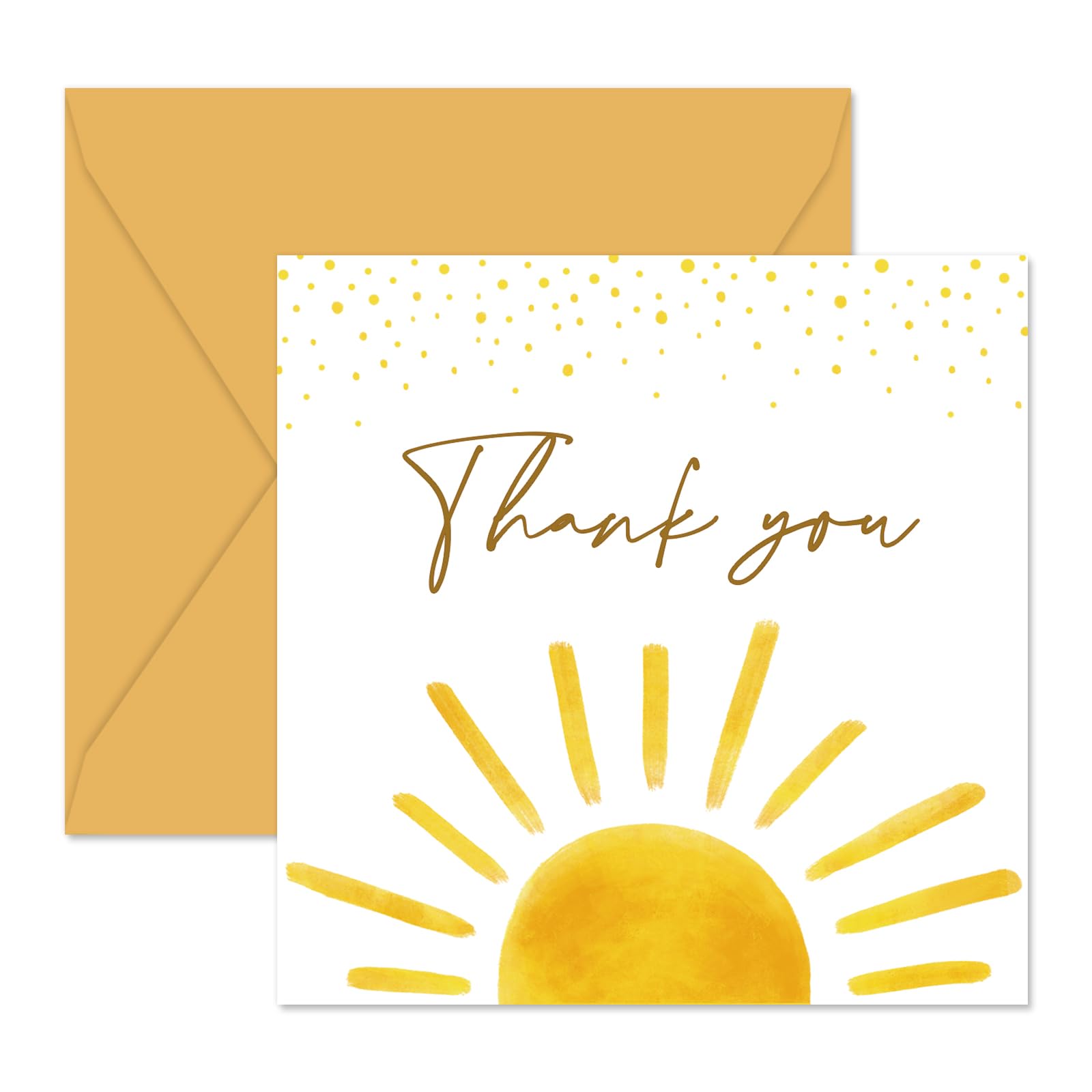 Whaline 30 Pack Mini Baby Shower Thank You Cards with Envelopes Stickers Boho Sun Greeting Cards Sunshine Blank Note Cards for Baby Shower Birthday Wedding Party Supplies, 3.5 x 3.5 Inch