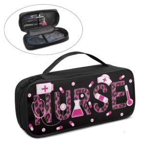 TSVAGA Stethoscope Case Nurse Print Stethoscope Holder Case Travel Carrying Lightweight Storage with Mesh Pocket Nurses Gift for Nurse Doctor Medical Assistant, Pink