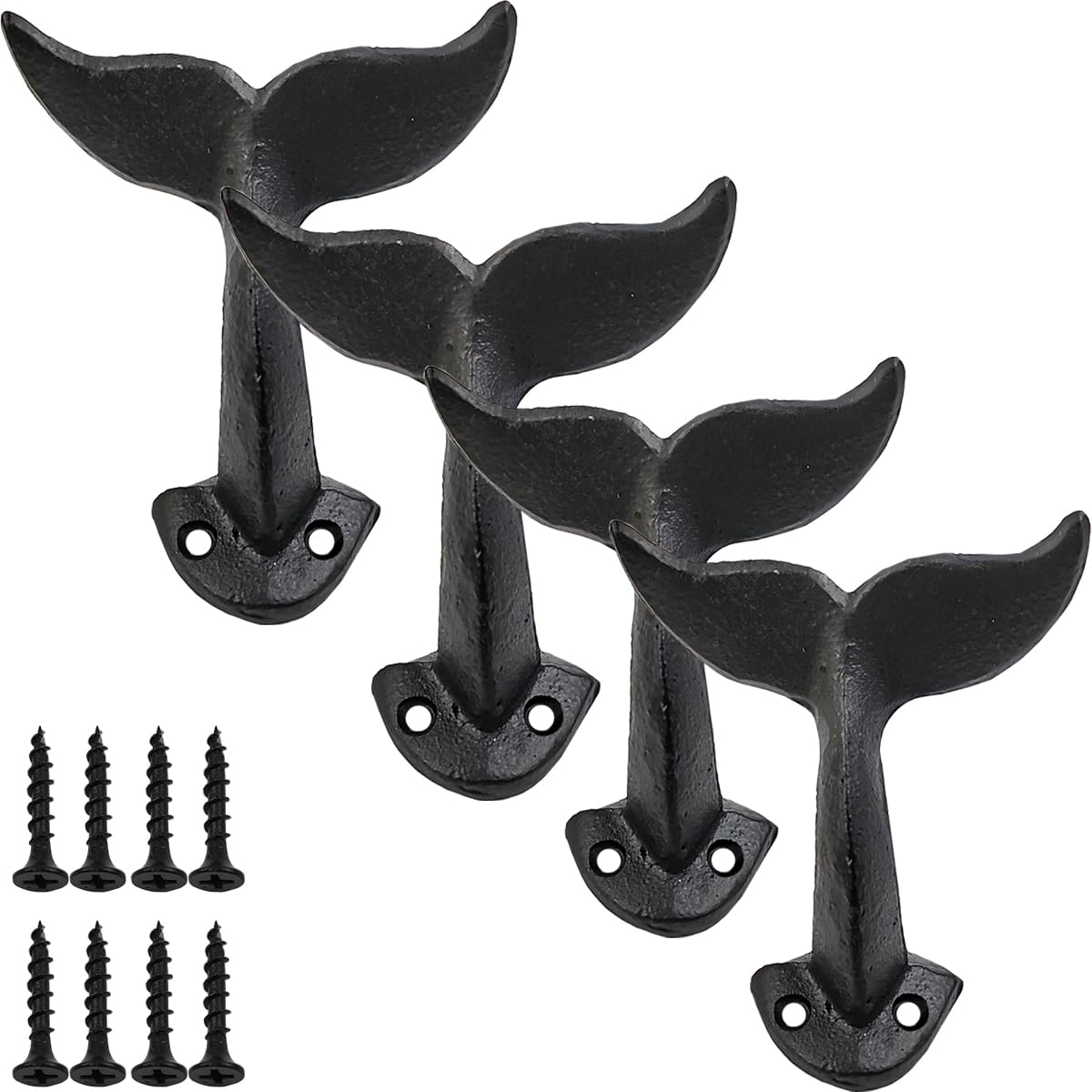 NSBELL 4PCS Whale Tail Cast Iron Wall Hook