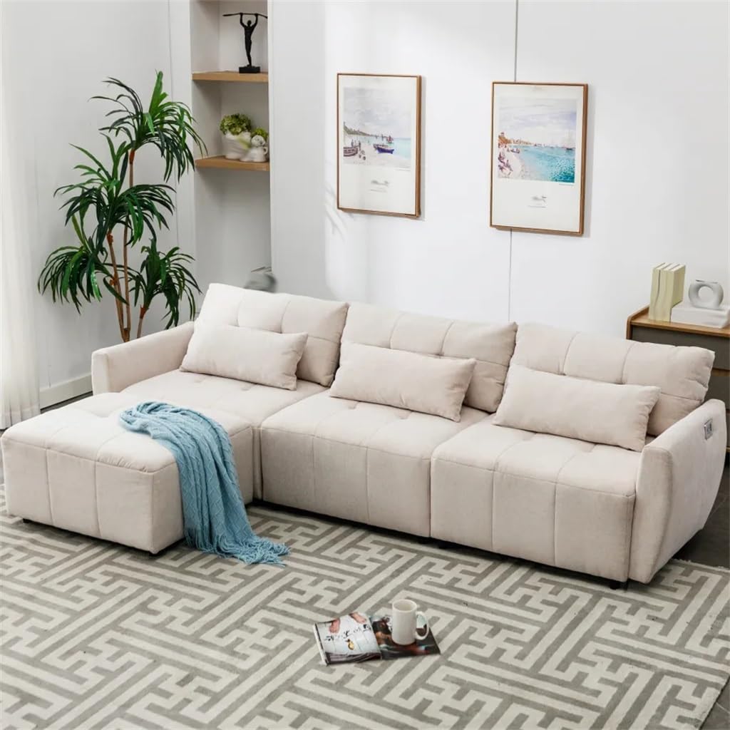 FANCUF 113.3" Sectional Sofa,Comfort Convertible Couch 3-Seat L-Shaped Sofa with Movable Ottoman and