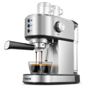 amzchef espresso machine with 20 bar, professional espresso maker with milk cream/steam stick, compact stainless steel coffee machines, 34oz household detachable water tank, gift for dad or mom