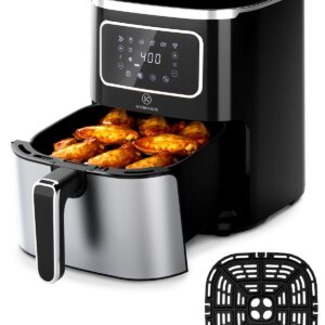 Air Fryer Oven 5.5Qt, 6 Presets Digital Display Compact Cooker,Space-saving, Nonstick & Dishwasher Safe Basket, Stainless Steel,Kitchen Elite