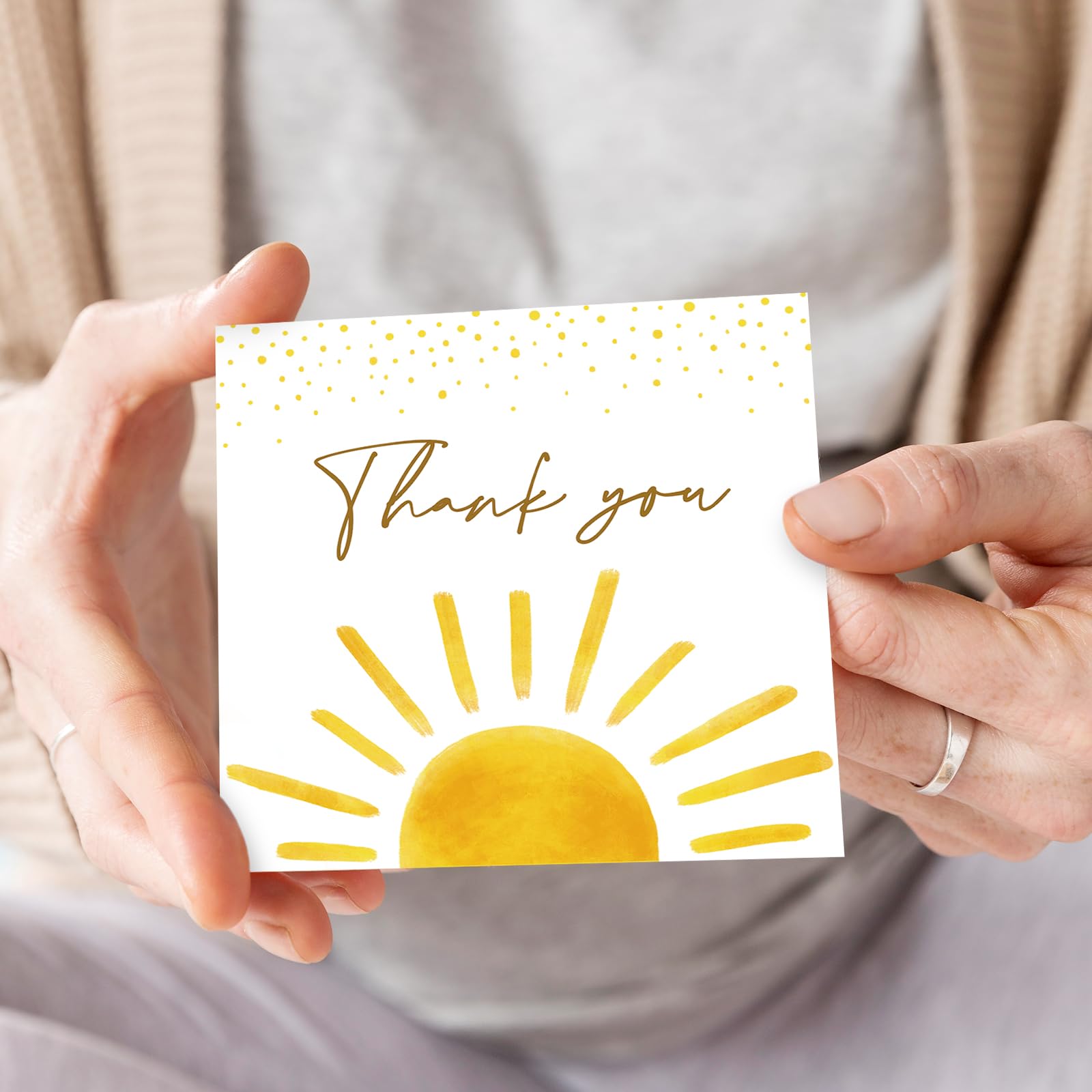 Whaline 30 Pack Mini Baby Shower Thank You Cards with Envelopes Stickers Boho Sun Greeting Cards Sunshine Blank Note Cards for Baby Shower Birthday Wedding Party Supplies, 3.5 x 3.5 Inch