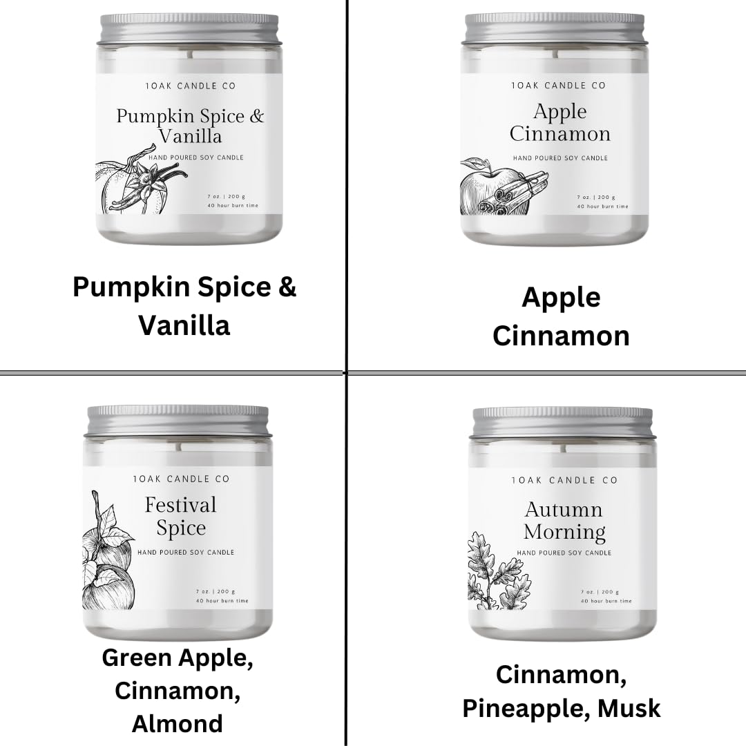 1OAK Fall Candles Set of 4 Pack - Fall Candle Pack - Autumn Candle Set - Fall Scented Candles - Fall Bulk Gifts - Fall Gift Set - Fall Soy Candles - Autumn Gifts - Fall Gifts for Women