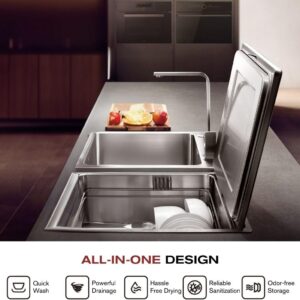 FOTILE SD2F-P5L 3-in-1 In-Sink Dishwasher & Kitchen Sink Combo with 360° Cleaning, Produce Wash, Child Lock, Energy Efficient for Space-Saving Hygienic Kitchen Solutions (Dishwasher on the Left)