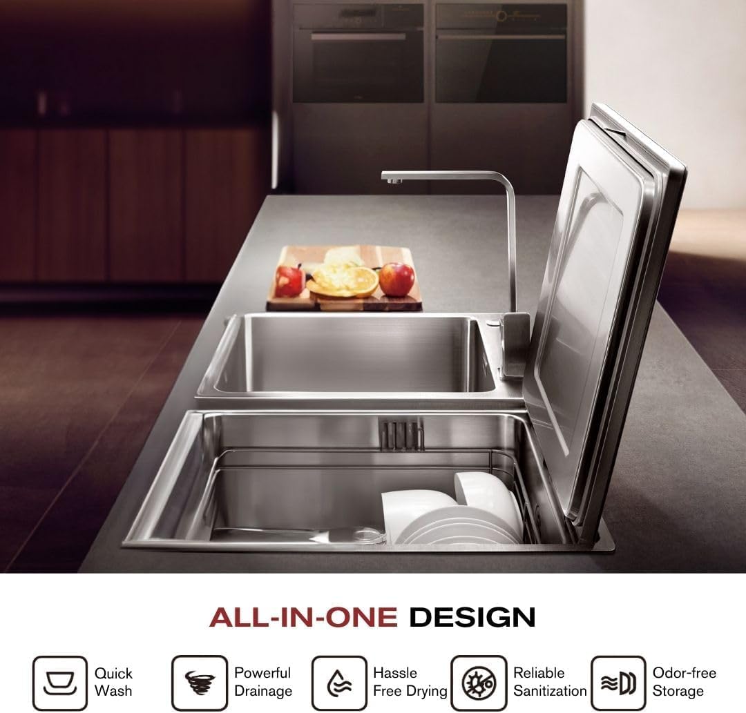 FOTILE SD2F-P5L 3-in-1 In-Sink Dishwasher & Kitchen Sink Combo with 360° Cleaning, Produce Wash, Child Lock, Energy Efficient for Space-Saving Hygienic Kitchen Solutions (Dishwasher on the Left)