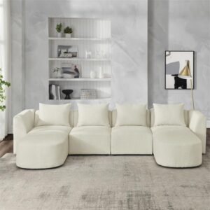 FANCUF U Shape Sofa,Sectional Sofa Including 2 Single Seats & 2 Chaises, Modular Sofa,Loop Yarn Fabric Living Room Sofa(E)