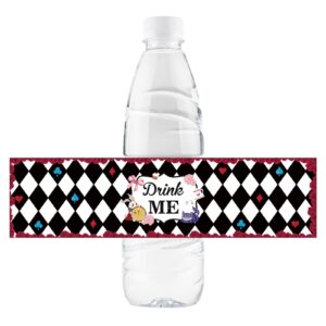 32 pcs alice in wonderland water bottle stickers, alice tea party water bottle labels, alice birthday bottle wrappers, bridal shower party decorations - black