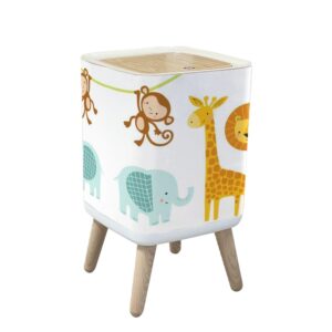 phaibhkerp trash can with lid a set cute jungle animals elephant lion giraffe monkey garbage can rectangular waste bin press cover dog proof wastebasket for kitchen bathroom living room nursery