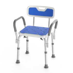 loyoda medical shower chair with arms,sturdy aluminum alloy bath chair,slip resistant shower bench,height-adjustable shower seat with padded handles for elderly