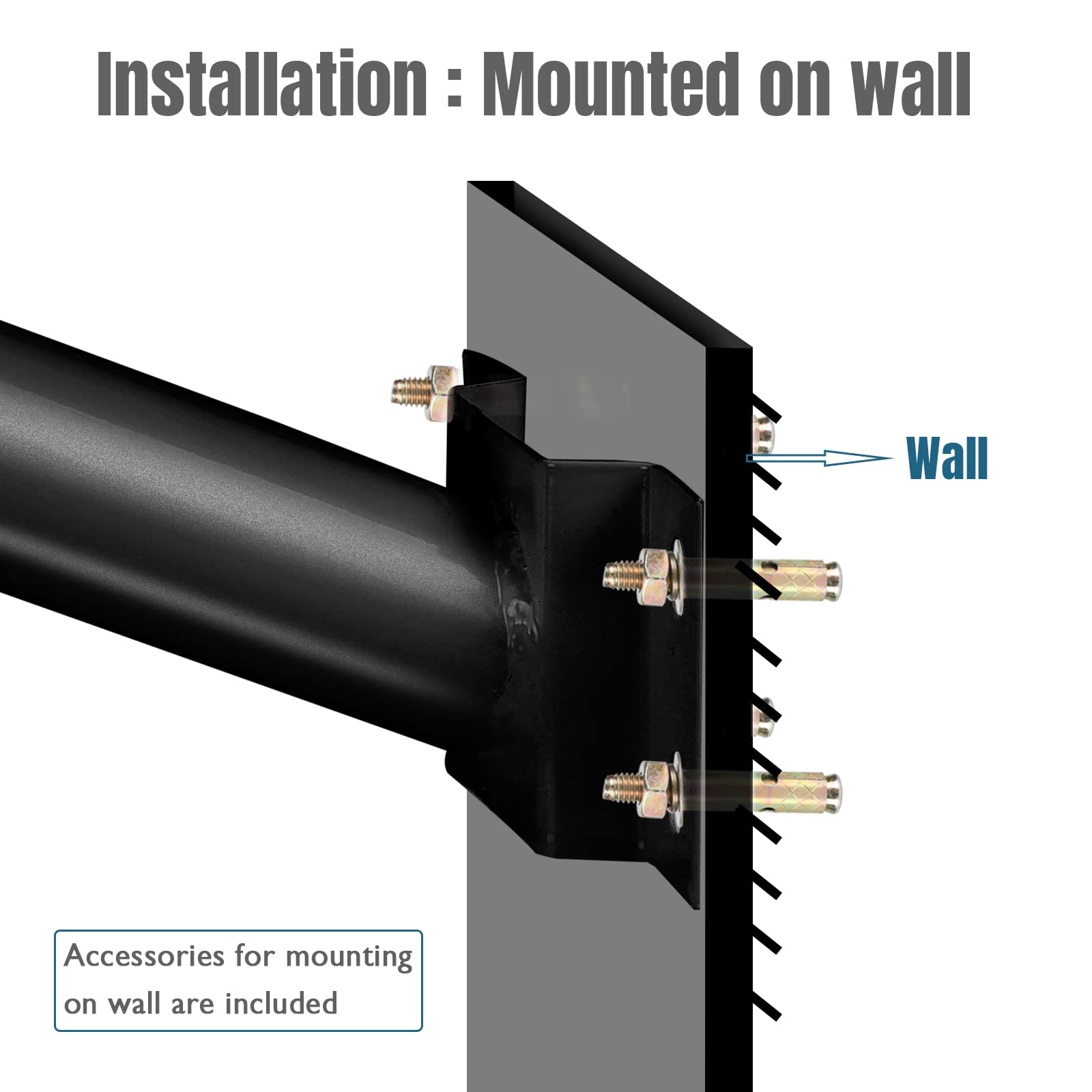 2PCS 20" Light Pole Mount, Solar Light Pole Solar Lighting Mounting Bracket Extension Pole, Lights Fixture Antenna Adaptor, Outdoor Arm for Street Light,Used for Barn Lamps, Post Tree, Wall (2 Black)