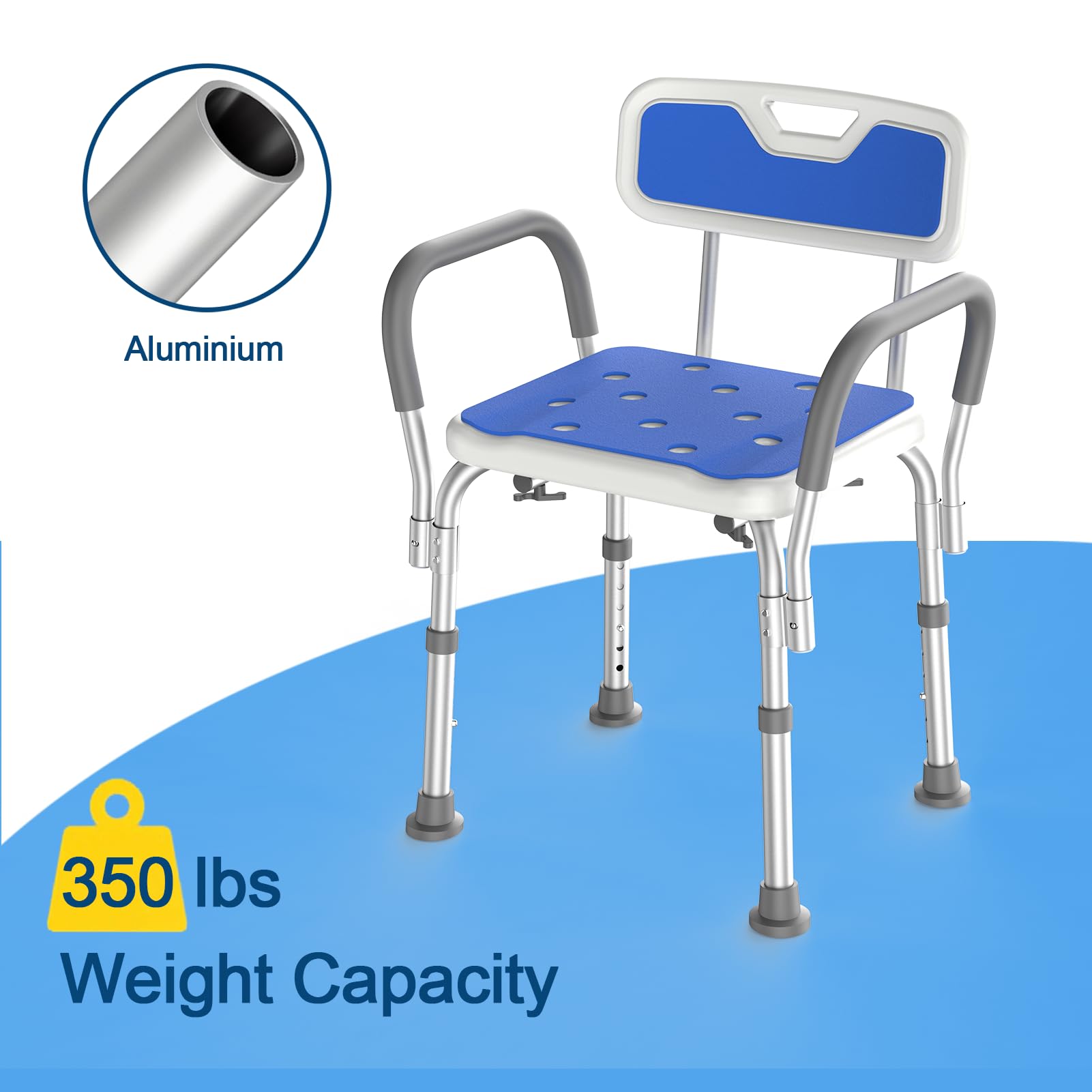 Loyoda Medical Shower Chair with Arms,Sturdy Aluminum Alloy Bath Chair,Slip Resistant Shower Bench,Height-Adjustable Shower Seat with Padded Handles for Elderly