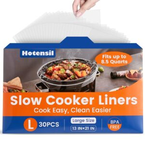 slow cooker liners, hotensil 13"x 21" 30 count cooking bags large size disposable pot liners, fit 3qt to 8.5qt for slow cooker cooking trays, multi-purpose durable liners plastic bags, bpa free