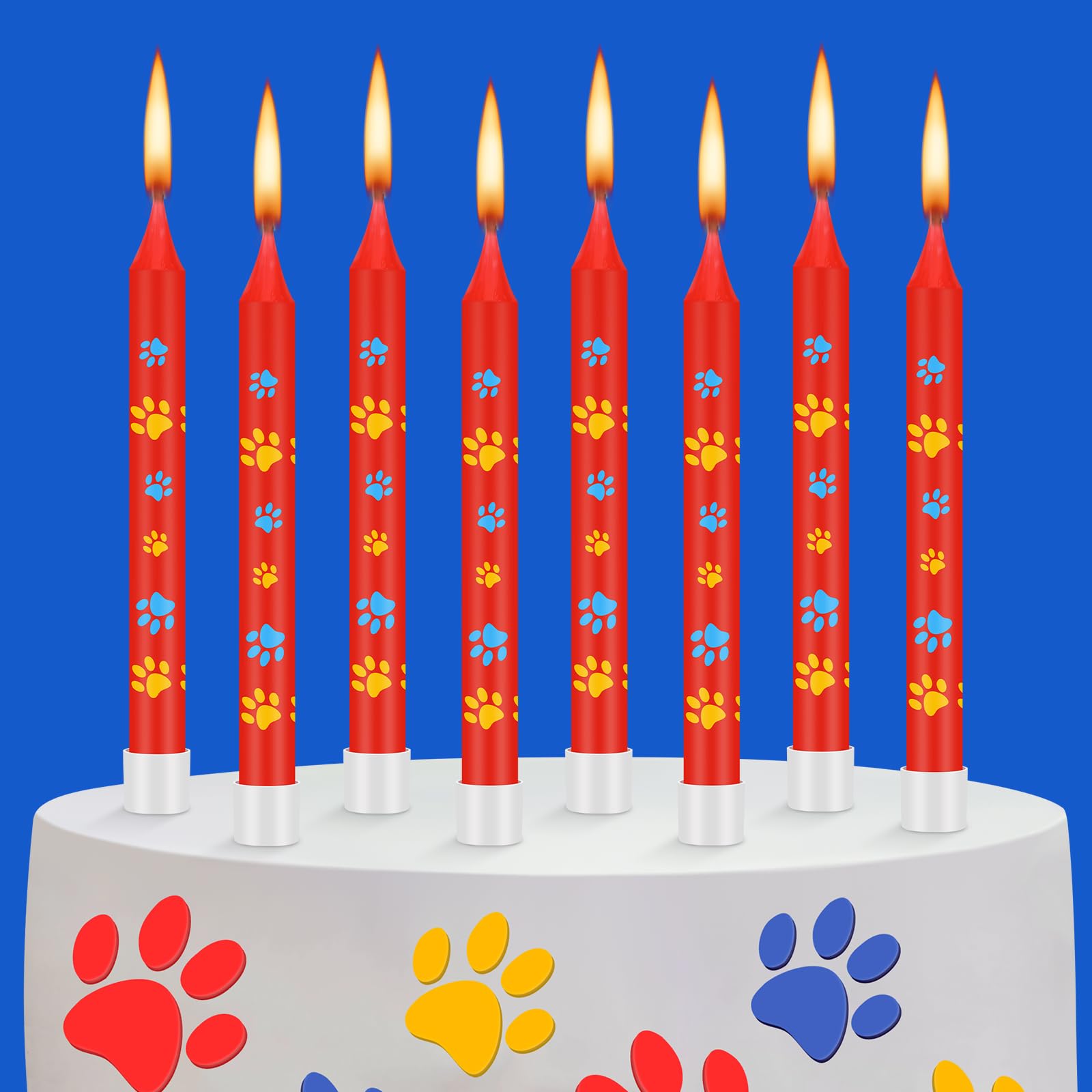 MTLEE 12 Pcs Dog Paw Birthday Candles Dog Patrol Toppers Candles Blue Yellow and Red Dog Paw Birthday Cake Topper for Kid Boy Girl Paw Birthday Decoration Dog Patrol Pet Puppy Cat Party Supplies