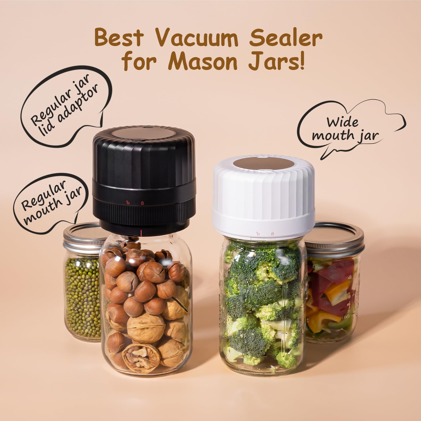 Fully Automatic Mason Jar Vacuum Sealer Kit - Auto Stop Mason Jar Vacuum Sealer Kit, Jar Vacuum Sealer for Mason Jars, Jar Vacuum Sealer, A Must-Have for Canned Foods Pantry Canning Pickling