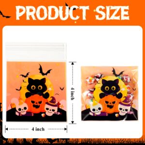 HiloPack 4"x4" Halloween Treat Bags - 50 Pcs Self Adhesive Cookie Bags Halloween Candy Bags Halloween Trick or Treat Goodie Bags for Halloween Party Favor Supplies Decorations (Clear)