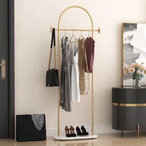 kadigang gold clothing rack, modern clothes rack with shelf, heavy duty freestanding coat rack, metal coat hanger stand with hooks for boutique office