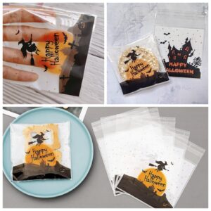 AXYEEUR 100 Pcs Halloween Candy Bags,Halloween Self Adhesive Cookie bags,2 Styles Halloween Clear Cellophane Treat bags for Party Favors Supplies