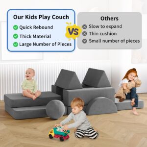 Kids Couch, 12PCS Toddler Couch with 2 Balls and Tunnel, Modular Kids Couch for Playroom, Kids Play Couch for Kickball Game, 30+ Creative Gameplay Couch for Kids (Darkgray)