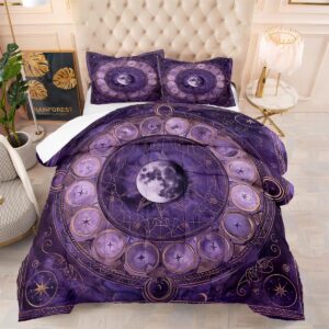 CCoutueChen Sun and Moon Comforter Set Twin Size Boho Purple Constellation Bedding Set Mystery Celestial Art Bedding Comforters Soft Down Alternative Comforter Sets with 1 Pillowcase