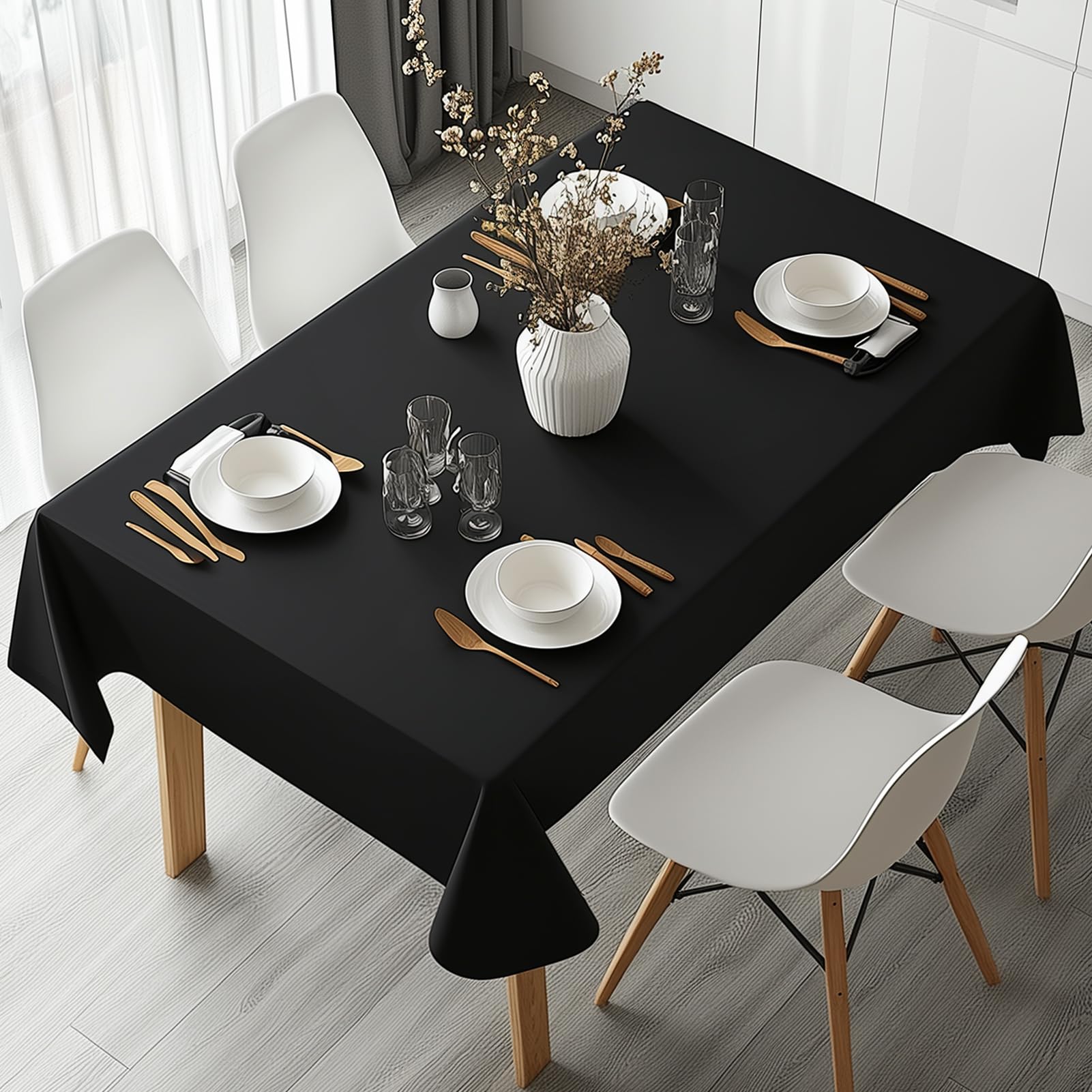 Oliomp 3 Pack Premium Black Tablecloths 54" x 108" Plastic Table Cloth Disposable for Rectangle Tables Suitable for Party Birthday and Waterproof Table Cloths Light Weight Table Cover (Black)